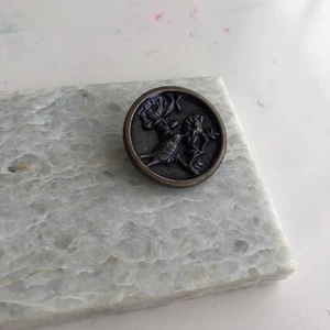 Antique High Relief Metal Shank Button - Bird in Branches Design - Picture 1 of 16