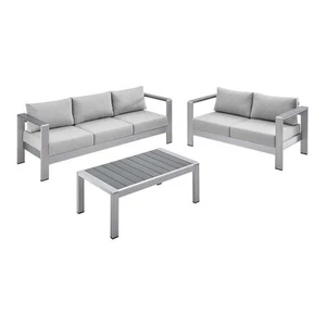 Modway Shore 3-Piece Aluminum & Fabric Outdoor Patio Set in Silver/Gray - Picture 1 of 4