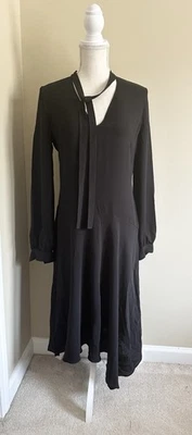 Vestido Theory 2 Negro Corbata Cuello Manga Larga Dobladillo Asimétrico 100% Seda Foto 1 de 4