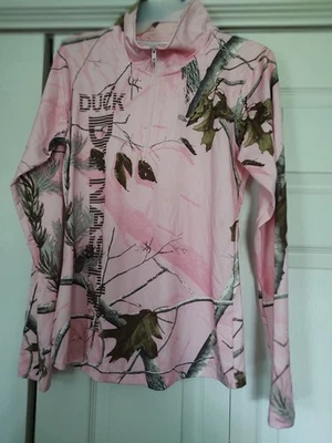 REALTREE Duck Dynasty Women's Pink Camouflage Pullover ~ Zipper/Long Sleeve  XL - Image 1 of 4