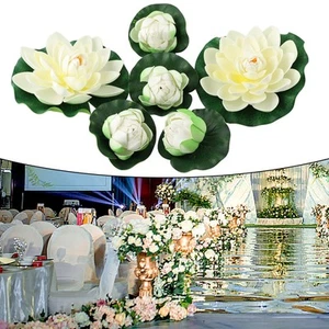 6PCS Künstliche Lotusse Wasser Schwimmende Lilie Ornament Blumenteich Pflanze - Bild 1 von 24
