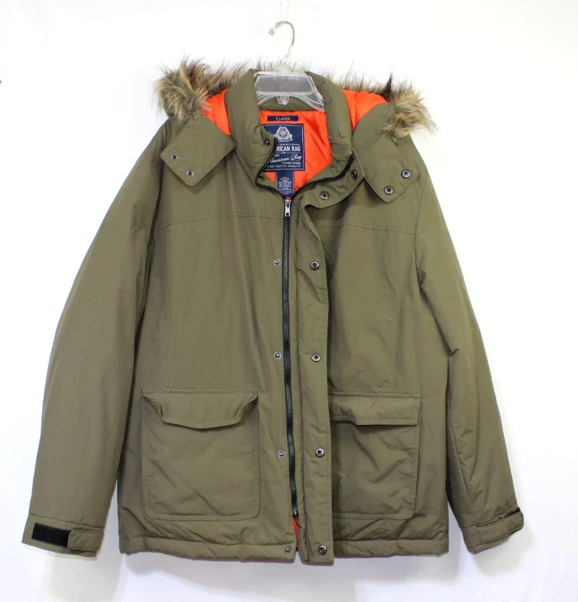 Casaco Parka Masculino American Rag XL Exército Verde com Capuz Forro Acolchoado - Imagem 1 de 4