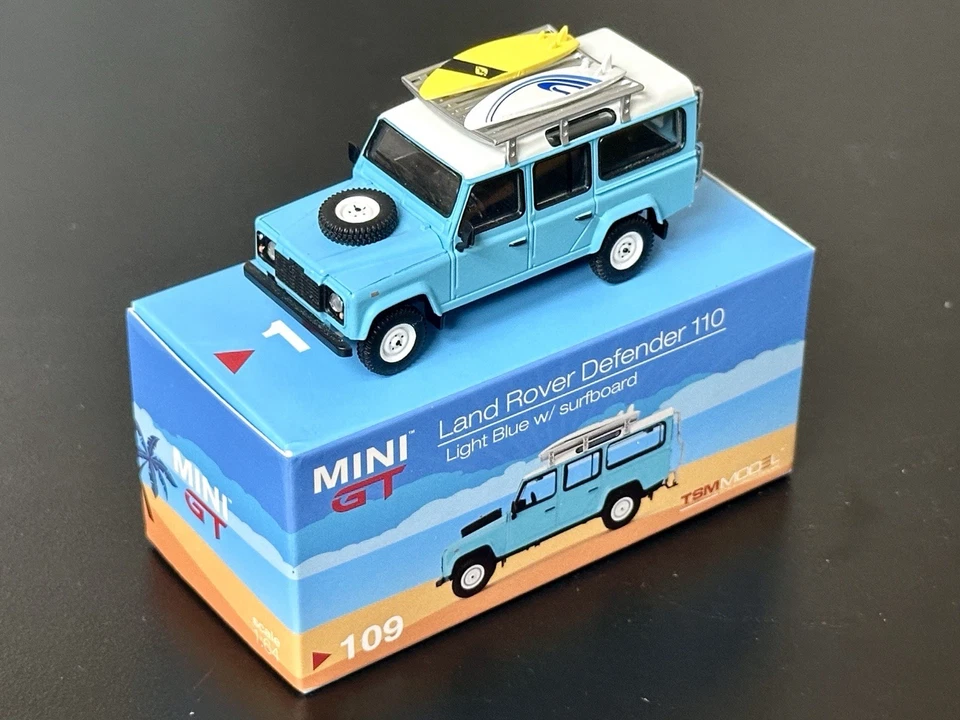 Mini GT Land Rover Defender 110 Blue w/ surfboards MIJO USA EXCLUSIVE 1 of 1200 - Image 1 of 4