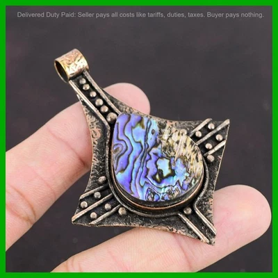 Colgante concha de abulón colgante de cobre colgante hecho a mano piedras preciosas cobre joyería Foto 1 de 4