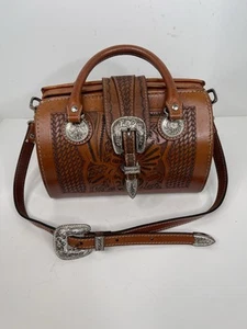 Western Brown Tooled Structured Leather Doctor Style Satchel Shoulder Bag brown - Picture 1 of 9