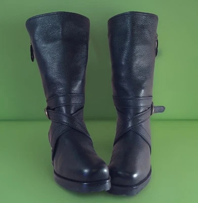 BOTAS DE MOTO DE CUERO DONNA KAREN NUEVAS PIEL DE CORDERO GRANO GUIJARRO Foto 1 de 4