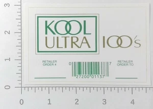 Vintage Kool Ultra 100's Cigarette Tobacco Retail Order Advertising Sticker - Bild 1 von 1