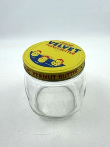 Vintage Velvet Peanut Butter Metal Lid Large Square Jar Hazel Atlas 5" x 6" - Picture 1 of 15