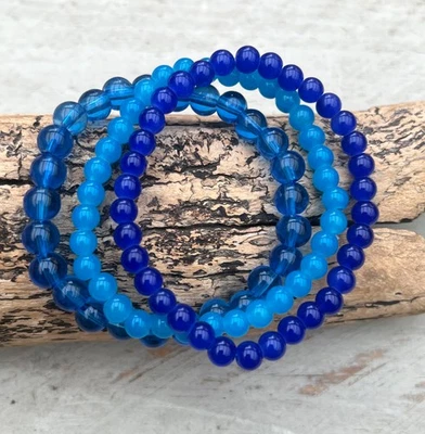 3-teiliges Armband Set Perlenarmband Hippie Surfer Glas, blau Töne, 19cm NEU #3 - Bild 1 von 2