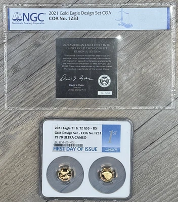 2021 W Type 1 & 2 1/10ozt Gold Eagle Designers Series NGC PF 70 UC FDI with COA - Image 1 of 4