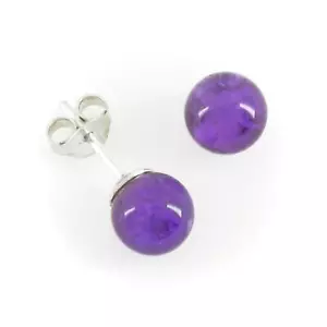 Orecchini a sfera ametista 6 mm in argento sterling SOLIDO - NUOVI! - Foto 1 di 10