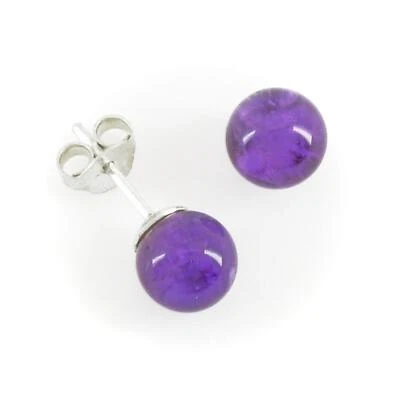 Amethyst 6mm Ball Post Earrings in SOLID Sterling Silver - NEW! - Image 1 of 4