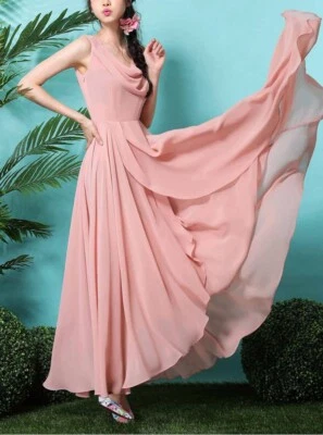 Custom Made To Order Cowl-Neck Asymmetric Chiffon Evening Dress plus 1x-10x Y782 - Image 1 of 4