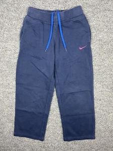 Nike Sweatpants Blue Swoosh Check Logo Pink Embroidered Fleece Lined Youth M - Picture 1 of 13