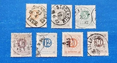 Sweden Stamps, Scott 28-33, 35 Short Set Used Foto 1 de 2