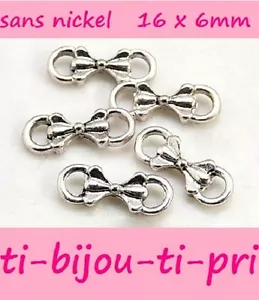 LOT de 20 PERLES CONNECTEURS NOEUDS 16x6mm ARGENTES SANS NICKEL bowknot sautoirs - Bild 1 von 1