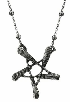 Restyle Streghe Scopa Pentagramma Wiccan Pagano Gotico Punk Argento Collana - Immagine 1 di 3