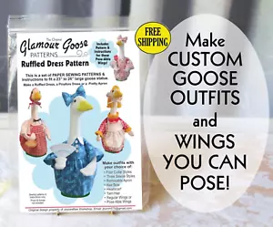 Goose Clothes Pattern Sew RUFFLED DRESS, Apron & Pattern for Goose Arms- LgGoose - Picture 1 of 6