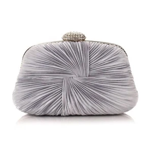 Women Evening Bags Ruched Satin Diamonds Day Clutch Rhinestones Banquet Handbags - Picture 1 of 16