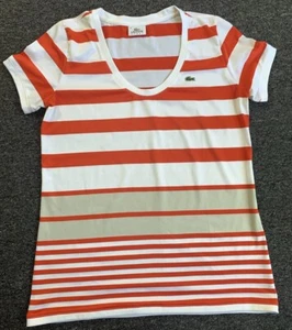 Lacoste Sport T-Shirt Women Large Size 36 Shirt Casual Striped Red White - Picture 1 of 8