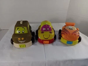 Lot of 3 Toddler Toy Cars Just B & Others – Colorful Smiling Pull-Back Vehicles - Picture 1 of 13