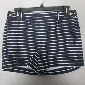 Cynthia Rowley Striped Navy Nautical Gold Button Accent Shorts Size 2 - Picture 1 of 8
