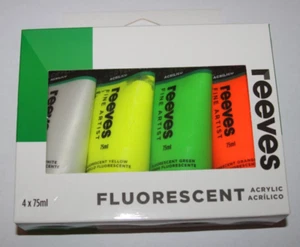 Reeves Acrylic Paint Artist Art Craft 4 New High quality sealed Fluorescent set. - Picture 1 of 19