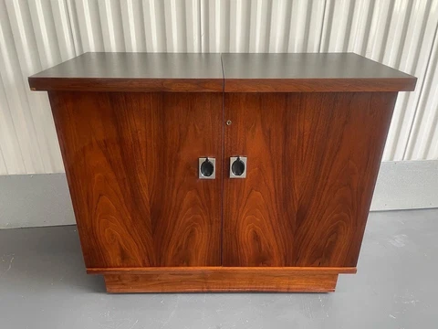 Mid Century Danish Modern Walnut Server Bar Cart Liquor Cabinet Cover