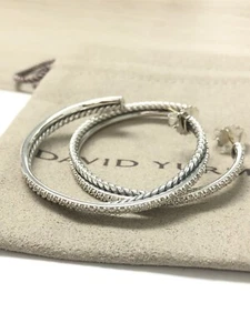 David Yurman Crossover Hoop Sterling Silver 925 Extra Large 44mm With Diamonds - Picture 1 of 5
