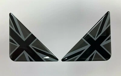 2 x 55mm Black & Grey 2 Tone Union Jack Corner Number Plate Stickers GLOSS DOMED