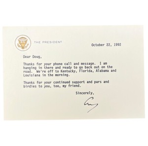George H. W. Bush Autographed President Note Card to Doug Sanders 10/22/1992 PSA