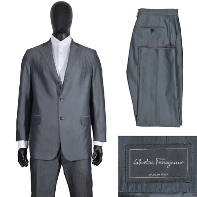 Traje para hombre Salvatore Ferragamo 44US/UK 54IT gris a rayas algodón y seda Foto 1 de 4