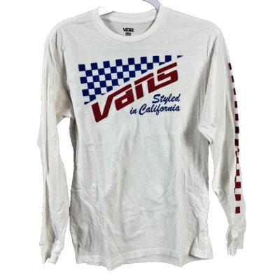 Camiseta Vans Blanca Manga Larga con Logo a Cuadros Pequeña 100% Algodón Foto 1 de 4