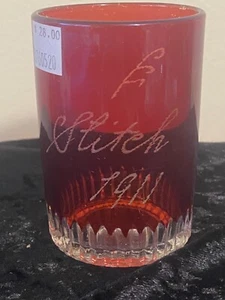 Antique 1911 Ruby Red Flash Cup Personalized FStitch Glass #70013 - Picture 1 of 2