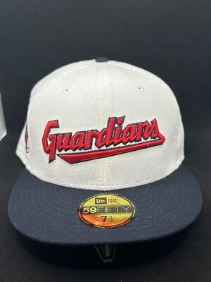 Cleveland Guardians New Era Fitted Hat Cap Jacobs Field 7 1/2 Script Indians - Image 1 of 4