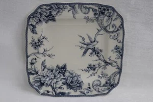 222 FIFTH ADELAIDE BLUE & WHITE FLOWERS BIRDS SQUARE DINNER PLATES -NEW- SET 4 - Picture 1 of 1
