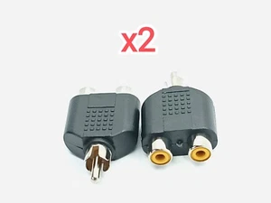 2Pcs RCA Phono Y Splitter Adaptor Connector 2 x Female to 1× Male Video Audio - Picture 1 of 2