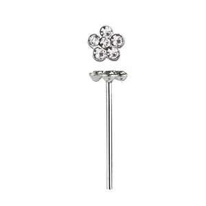 Nose Studs Clear Crystal Flower Shaped 925 Sterling Silver "Bend It Yourself" - Picture 1 of 3