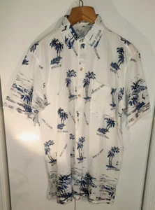 Shoreline Beachwear Button Up Shirt Myrtle Beach size XXL 2X White & Blue SS - Picture 1 of 9