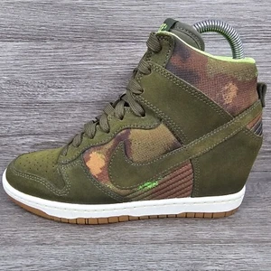 Nike Dunk Sky Hi Green Suede Camo Print Wedge Trainers Ladies UK Size 4.5 Rare  - Picture 1 of 16