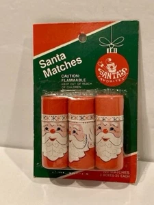 Vintage SEALED Santa Claus Barrel Shaped Matchbox & Matches Set of 3 Rare - Picture 1 of 10