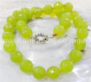 8mm Faceted Yellow Peridot Round Gemstone Beads Necklace 18" - Picture 1 of 6