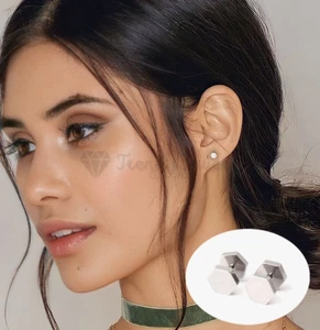 Silver Matt Polished Geometric 4MM Hexagon Surgical Steel Ear Studs Earrings UK - Picture 1 of 6