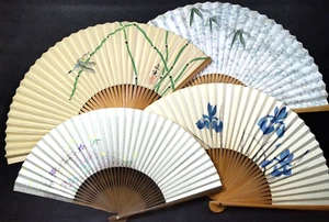 Set of 4 Japanese Folding fan SENSU 扇子 Floral pattern etc. Japan #1134-10 - Picture 1 of 12