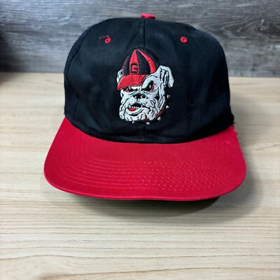 Gorra gorra vintage Georgia Bulldogs Snapback negra roja cabeza de bloque bordada años 90 Foto 1 de 4