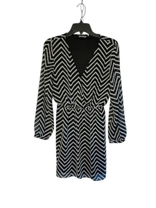Express Black & White Chevron Kleid transparent gefüttert V-Ausschnitt Damen Größe S Langarm - Bild 1 von 5