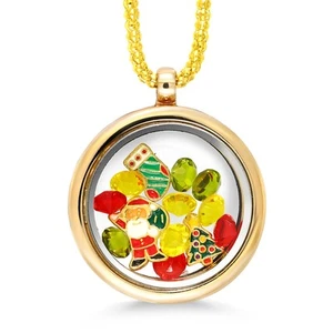 Christmas Collection Multi-Colored Crystals Charm Locket Pendant Necklace 18" - Picture 1 of 4