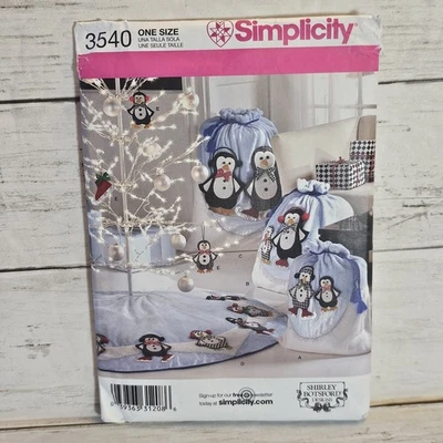 Christmas Penguin Ornaments Bags Tree Skirt Simplicity Sewing Pattern 3540 Uncut - Image 1 of 4