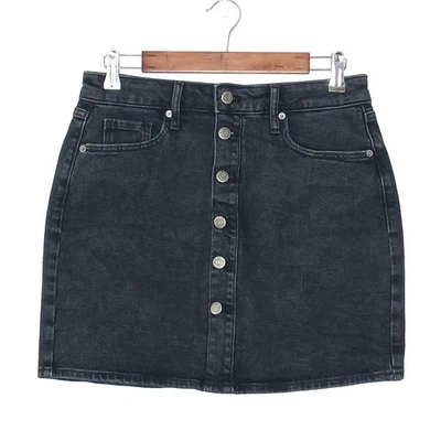 Old Navy women tummy slimming button fly mini skirt sz 6 stretch denim charcoal - Image 1 of 4