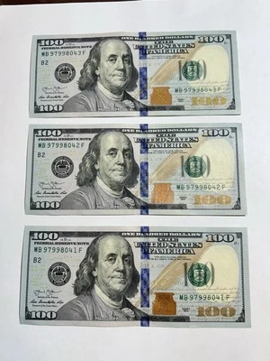 3# 2013 Consecutive $100 Bills 41,42,43 Crisp Gradable! Just Brilliant ✨💯🇺🇸 - Image 1 of 2